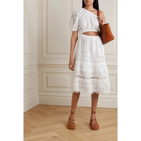 Waimari Jade White One Shoulder Cut Out Dress Small Lace Cotton NWT $420 - Picture 1 of 9